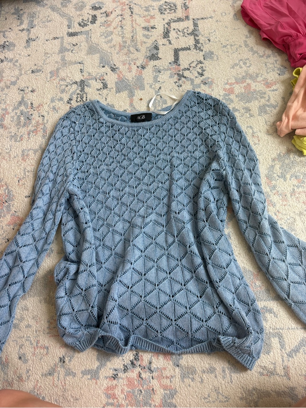 AGB Powder Blue Diamond Open-Knit Crewneck Sweater